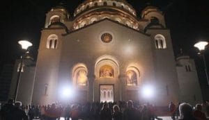 Faithful gathering for Midnight Service at Easter in Belgrade