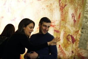 Private guide explaining art to a visiting art lover in Belgrade
