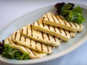 Slices of grilled Miroch Cheese from Serbia