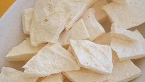 Pieces of soft Zlatar cow cheese from Serbia