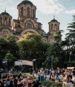 people at food festival in park in belgrade