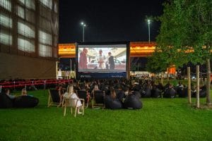 People watching a movie at outdoor cinema in belgrade